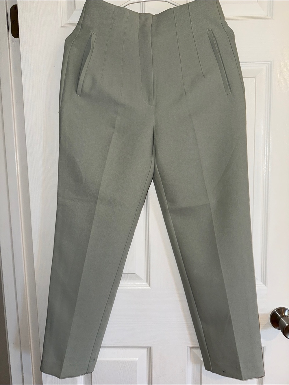 Zara Sage Green High-Waist Tailored Trousers